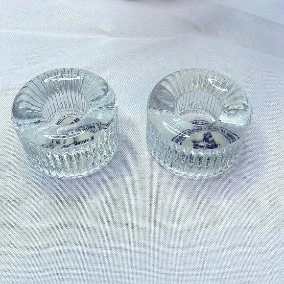 Pier 1 Small Hand-Blown Glass Candlestick Holders - Set of 2 - Picture 1 of 3